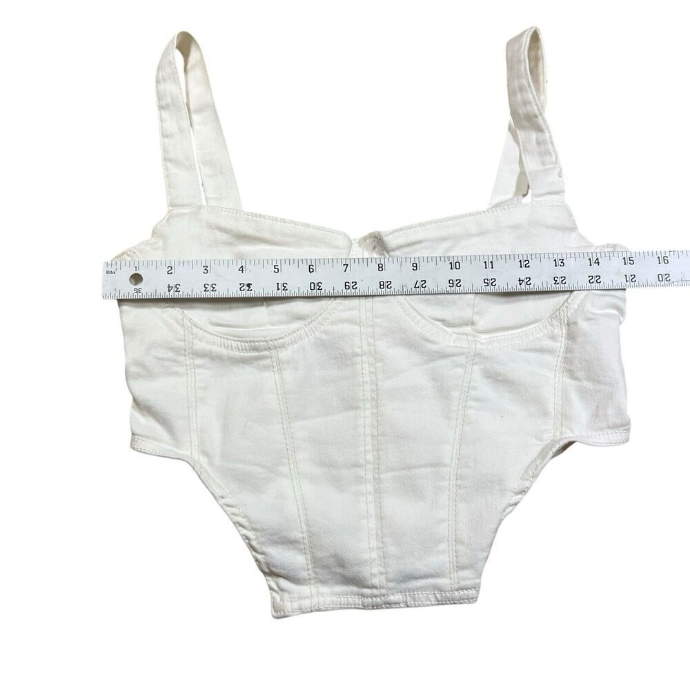 Zara White Denim Corset Top Cropped Size Large Romantic Gothic Bridal Bridesmaid - Picture 4 of 5